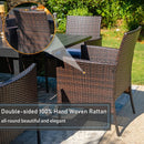 PHI VILLA 7-teiliges Terrassen-Ess-Set mit Tisch in Holzoptik und 6 Gepolsterten Stühlen aus Rattan