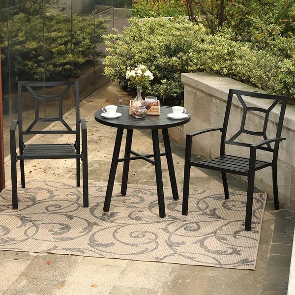 PHI VILLA Bistro-Set aus Metall für den Außenbereich, Bestehend aus 1 Runden Tisch und Stapelbaren Stühlen