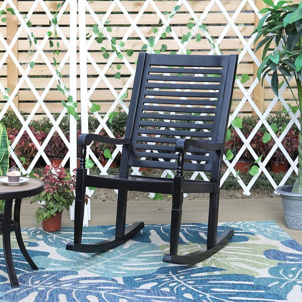 PHI VILLA Outdoor Schaukelstuhl aus Akazienholz für Garten und Innenbereich