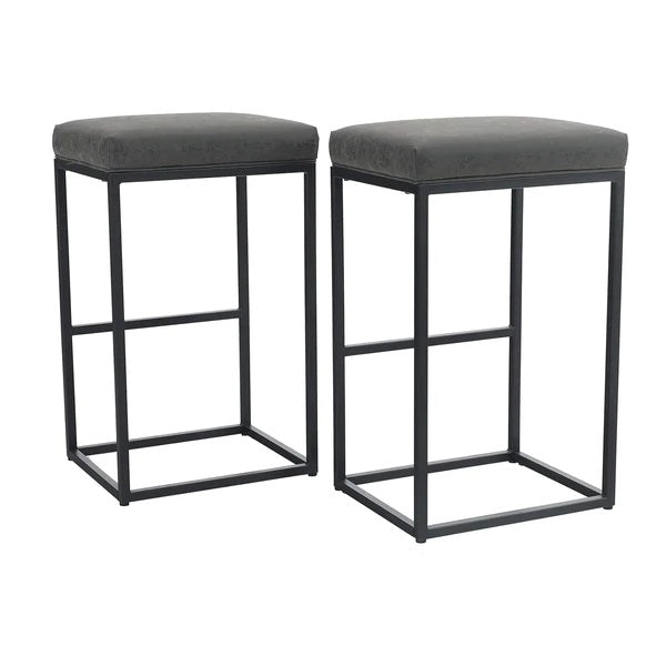 PHI VILLA Quadratischer Barhocker aus PU-Leder mit Stabilem Metallrahmen, 2er-Set