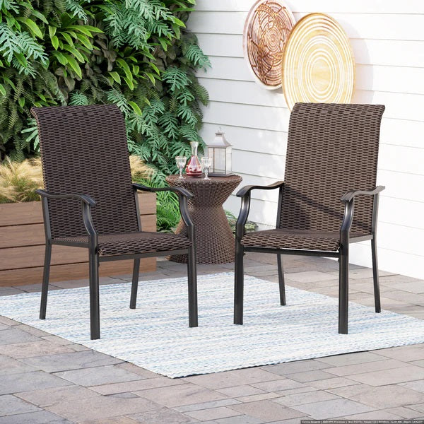 PHI VILLA Rattan Metall Esszimmerstühle für Terrassen, 2er-Set