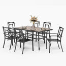 PHI VILLA 7-teilige Terrassen-Essgruppe mit Tisch in Holzoptik und 6 Stapelbaren Stühlen aus Metall und Stahl