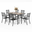 PHI VILLA 7-teilige Terrassen-Essgruppe mit Tisch in Holzoptik und 6 Stapelbaren Stühlen aus Metall und Stahl