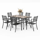 PHI VILLA 7-teilige Terrassen-Essgruppe mit Tisch in Holzoptik und 6 Stapelbaren Stühlen aus Metall und Stahl