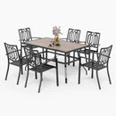 PHI VILLA 7-teilige Terrassen-Essgruppe mit Tisch in Holzoptik und 6 Stapelbaren Stühlen aus Metall und Stahl