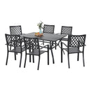 PHI VILLA 7-teiliges Terrassen-Ess-Set mit Rechteckigem Terrassentisch und 6 Stapelbaren Metallstühlen